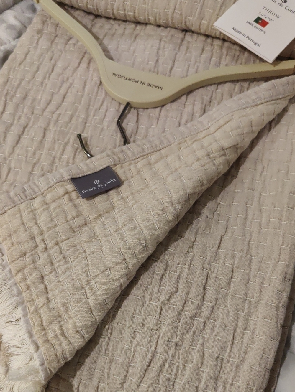 New!Pereira Da Cunha Textured Cotton Throw Fringe Light Beige Cottagecore Y2K